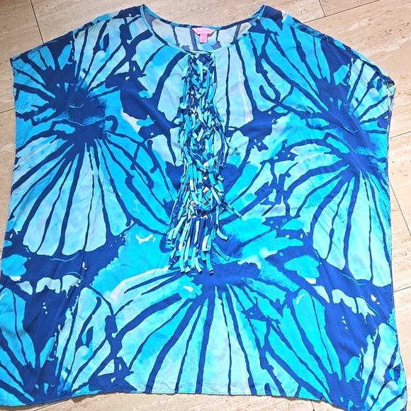 Lilly Pulitzer Tops - Lilly Pulitzer Stylish Lindamarie Caftan Sparkling Blue "Get Inky" Cover-Up